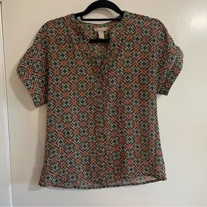 Banana Republic Orange and Olive Green Boxy Blouse with Mandarin Collar Size S